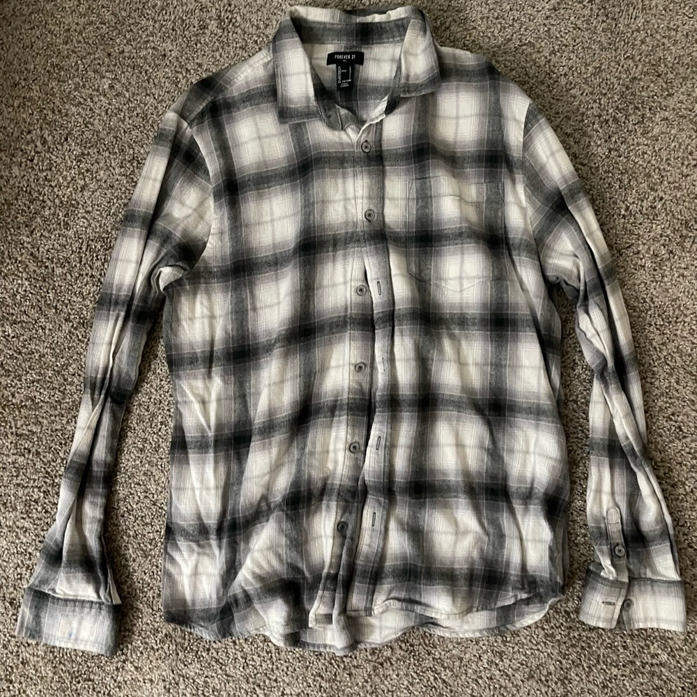 Men's Black and White Plaid Shirt